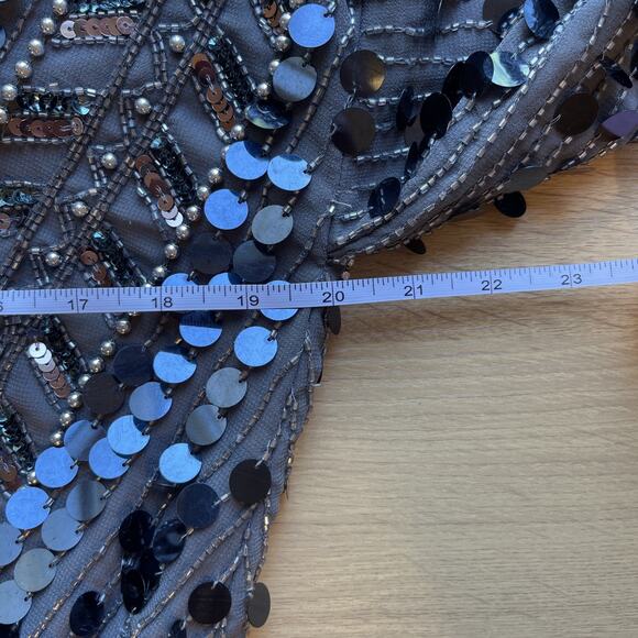 ASOS Design Plunge Neck Sequin Dress Womens Size 8 Gray Gatsby Tie Back Mini - Picture 6 of 9